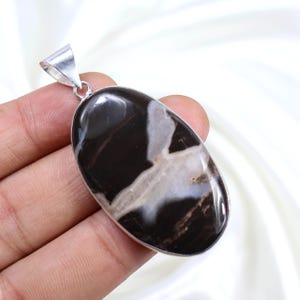 Schwarzer Septaria Anhänger, Oval Anhänger, Sterling Silber Halskette Anhänger, Natürliche Septaria Halskette Schmuck, Septaria Edelstein Anhänger Geschenk
