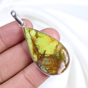 Natural Green Opal Pendant, Sterling Silver Pendant, Pear Shape Green Opal Gemstone Necklace Lizardite Pendant Bezel Pendant Wedding Gift