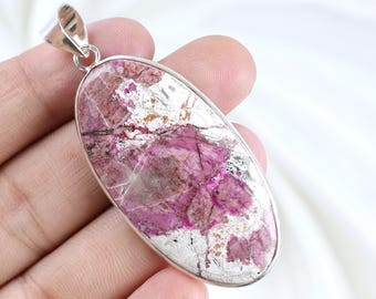 Pink Calcite Cobalt Pendant, Sterling Silver Pendant, Oval Shape Pendant, Cobalt Calcite Gemstone Pendant, Silver Jewelry, Gift For Mother