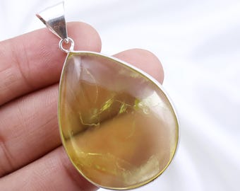 Ciondolo in quarzo limone Ciondolo in argento sterling Ciondolo in quarzo giallo Ciondolo con castone Ciondolo in quarzo di cristallo Ciondolo in quarzo limone con pietra preziosa Regalo