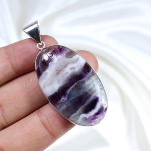 Purple Fluorite Pendant Sterling Silver Pendant Natural Fluorite Gemstone Pendant Crystal Pendant Oval Fluorite jewelry Bezel Pendant Gift