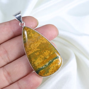 Yellow Ocean Jasper Pendant Sterling Silver Pendant Pear Shape Pendant Ocean Jasper Gemstone Pendant Bezel Pendant Ocean Jasper Jewelry Gift