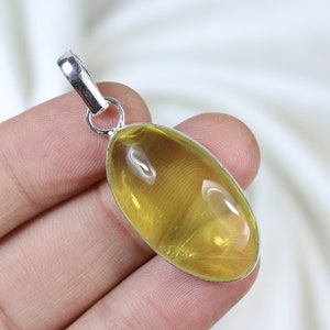 Natural Lemon Quartz Gemstone Pendant, Sterling Silver Pendant, Bails Pendant, Crystal Pendant, Lemon Quartz Pendant, Bezel Pendant Gift