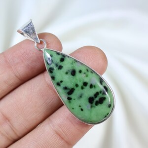 Ruby Zoisite Pendant Sterling Silver Pendant Natural Ruby Green Zoisite Gemstone Pendant Pear Pendant Bezel Pendant Ruby Zoisite Jewelry