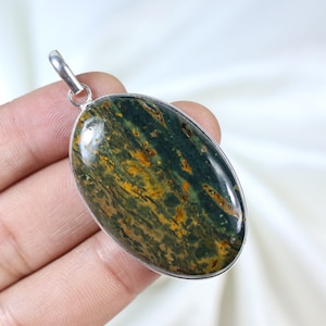 Ocean Jasper Pendant Jewelry Sterling Silver Pendant necklace Green Ocean Jasper Jewelry Pendant, Oval Ocean Jasper Gemstone Pendant Gifts