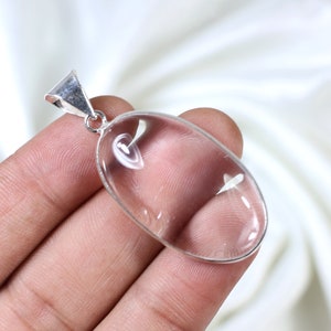 Colgante de cuarzo transparente, colgante de plata esterlina, colgante ovalado, colgante de bisel, colgante de piedra preciosa de cuarzo cristalino, colgante de cuarzo cristalino