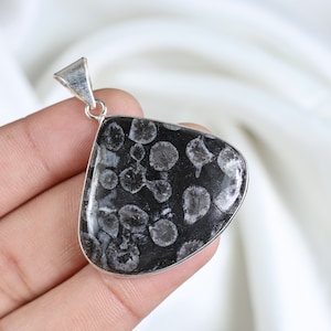 Black Fossil Coral Pendant Sterling Silver Pendant Black Fossil Pendant Bezel Pendant Pear Fossil Jewelry Fossil Gemstone Pendant Necklace
