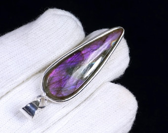 Purple Labradorite Gemstone Pendant, Pear Shape Sterling Silver Pendant-Handmade Jewelry, Labradorite Necklaces, Birthday Gifts For Him