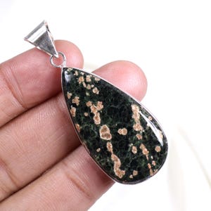Green Ocean Jasper Pendant, Sterling Silver Pendant, Pear Shape Pendant Ocean Jasper Gemstone Pendant, Bezel Pendant, Handmade Jewelry Gift