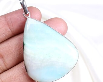 Blue Aragonite Gemstone Pendant, Sterling Silver Pendant, Precious Pendant, Aragonite Jasper Pendant, Bezel Pendant, Aragonite Necklace Gift