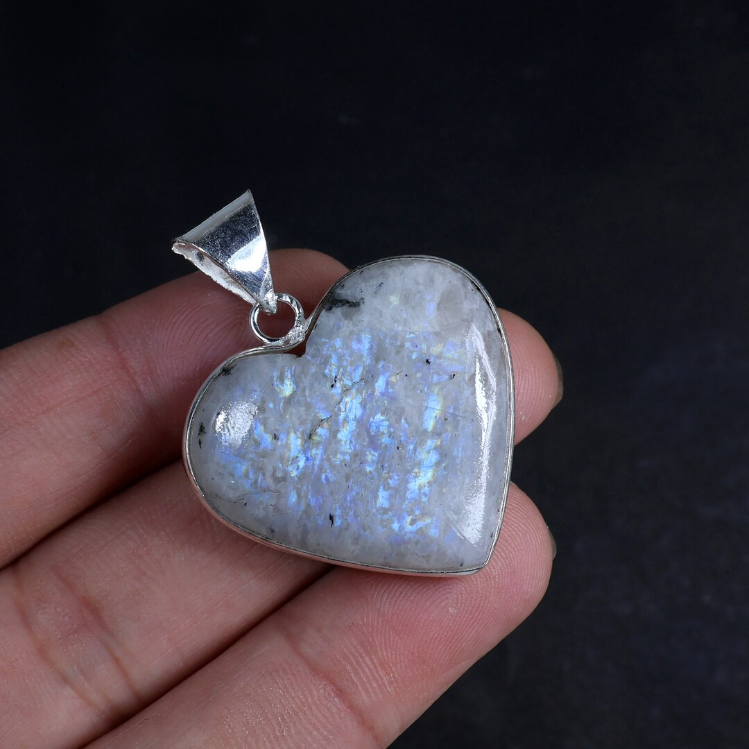 Natural Blue Moonstone Pendant, Heart Pendant, Bezel Pendant, AAA ...