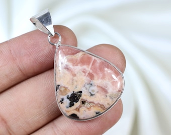 Pink Rhodochrosite Pendant Sterling Silver Pendant Rhodochrosite Gemstone Pendant Pear Rhodochrosite Jewelry Bezel Pendant Women Necklace