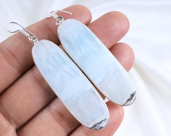 Blue Aragonite Earrings, Sterling Silver Earrings, Handmade Earrings, Long Oval Earrings, Aragonite Gemstone Earring For Women Gifts for Her