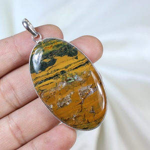 Ocean Jasper Pendant Sterling Silver Pendant Oval Ocean Jasper Gemstone Pendant Bezel Pendant Yellow Ocean Jasper Jewelry Birthday Gifts
