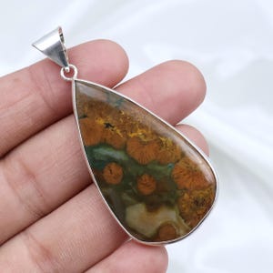 Natural Ocean Jasper Gemstone Pendant, Pear Shape Pendant, Bezel Pendant, Handmade Pendant, Ocean Jasper Necklace Charm Pendant Gift For Her