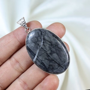 Black Picasso Jasper Pendant Sterling Silver Pendant Bezel Pendant Natural Picasso Jasper Gemstone Pendant Handmade Pendant Girls Pendant