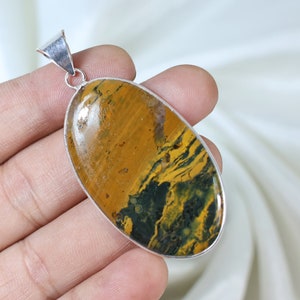 Yellow Ocean Jasper Gemstone Pendant, Sterling Silver Pendant Oval Ocean Jasper Pendant Bezel Pendant Handmade Jewelry Ocean Jasper Necklace