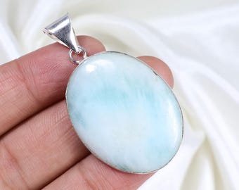 Natural Blue Aragonite Gemstone Pendant, Sterling Silver Pendant, Aragonite Pendant, Bezel Pendant, Crystal Aragonite Necklace Women Pendant