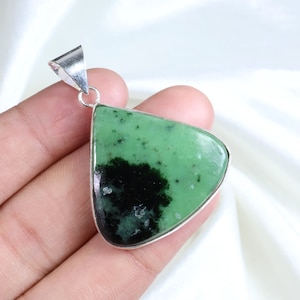 Ruby Zoisite Pendant, Sterling Silver Pendant, Bezel Pendant, Natural Green Zoisite Gemstone Pendant, Pear Pendant, Handmade Silver Jewelry