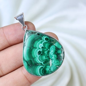 African Malachite Pendant, Sterling Silver Pendant, Pear Shape Pendant, Green Malachite Necklace, Bezel Pendant, Pear Malachite Jewelry Gift
