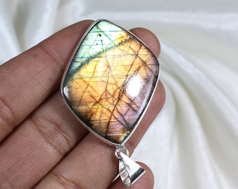 AAA Top Natural Multi Labradorite Gemstone Pendant, Sterling Silver Pendant, Top Flashy Labradorite Necklace, Handmade Pendant, Gift For Her