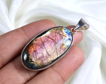 Top Natural Purple Labradorite Gemstone Pendant, Sterling Silver Pendant, Oval Shape Pendant, Purple Pendant, Bezel Necklace, Girls Necklace