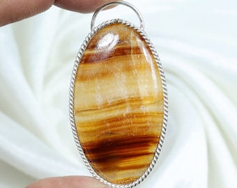 Colgante de aragonito en plata de ley. Colgante de aragonito amarillo. Colgante de piedra preciosa. Colgante de aragonito. Joyería de aragonito. Regalo hecho a mano.