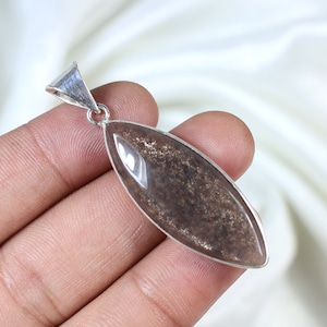 Black Moonstone Sunstone Pendant, Sterling Silver Pendant, Marquise Pendant, Bezel Pendant, Sunstone Moonstone Pendant, Gemstone Pendant