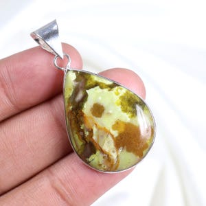 Green Opal Cabochon Pendant Sterling Silver Pendant Bezel Pendant Jewelry Natural Green Lizardite Pendant Green Opal Gemstone Pendant Gift