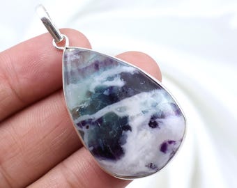 Natural Fluorite Pendant Sterling Silver Pendant Pear Fluorite Gemstone Jewelry Rainbow Fluorite Gemstone Pendant Bezel Pendant Girl Pendant