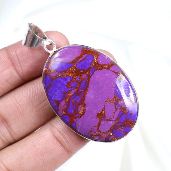Purple Turquoise Pendant Sterling Silver Pendant Oval Shape Bezel