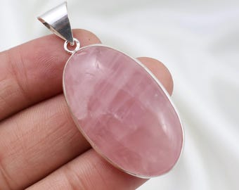 Rose Quartz Pendant Sterling Silver Pendant Pink Rose Quartz Jewelry Bezel Pendant Natural Rose Quartz Gemstone Pendant Anniversary Gift