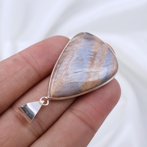 Black Moonstone Gemstone Pendant, Sterling Silver Pendant Jewelry, Pear Moonstone Pendant, Moonstone Sunstone Pendant, Crystal Pendant Gift