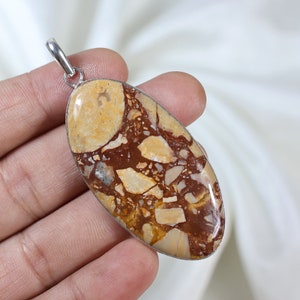 Brecciated Mookaite Pendant Sterling Silver Pendant Big Oval Shape Brecciated Pendant Bezel Pendant Mookaite Jasper Pendant, Women Pendant
