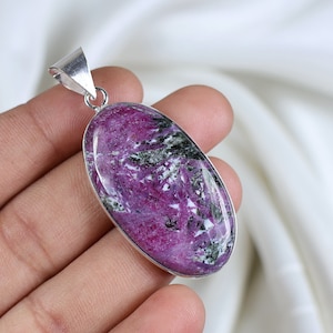 Ruby Zoisite Pendant Sterling Silver Pendant Purple Ruby Zoisite Gemstone Pendant Oval Ruby Zoisite Jewelry Bezel Pendant Necklace for Gift