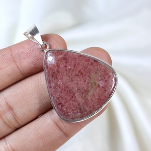 Rhodonite Gemstone Pendant, Sterling Silver Pendant, Pear Shape Pendant, Natural Rhodonite Pendant, Handmade Pendant, Rhodonite Necklace
