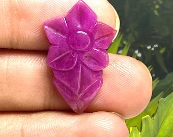 Natural Ruby Leaf Carving Loose Gemstone | 12.40 Ct Blood Red Flower Carved Ruby | Flat Back for Jewelry Making | July Birthstone Gift