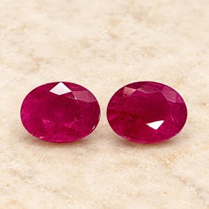 Natural Oval Ruby Pair, Faceted Oval Cut Gemstone, Matched Calibrated Stones