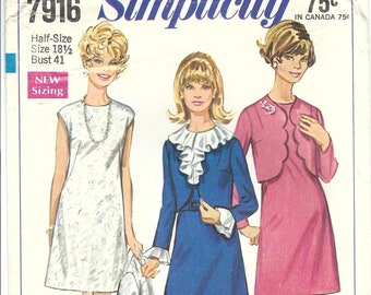 Simplicity 7916 – Misses dress & bolero jacket – Size 18 .5 - Bust 41 – Vintage 1960s – UNCUT – FF