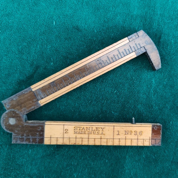 Vintage Stanley No. 36 folding wooden ruler with calipers – Early 1900s