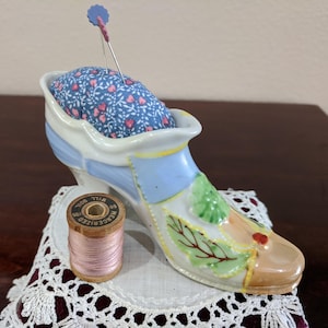 Pincushion – Polychrome China Shoe Pincushion – Made in Japan – Vintage Sewing Notion