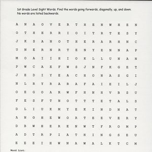 1st Grade Sight Words Word Search