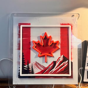 Kanadische Flagge Kunst: Ahornblatt Leuchtreklame - UV gedruckte LED-Wandkunst | Kanada Dekor | Vaterländisches Geschenk | Mann Höhlen-Licht | Bar & Game Room Schild
