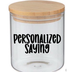 Personalized Glass Jar, Bamboo Jar, Storage, Decor, Countertop, Gift, Bathroom Storage