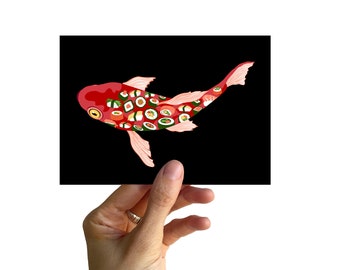 Postcard A6, fish with sushi