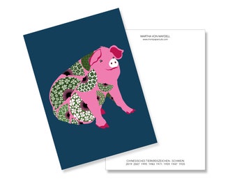 Cartolina A6, SEGNO ZODIACALE CINESE Maiale