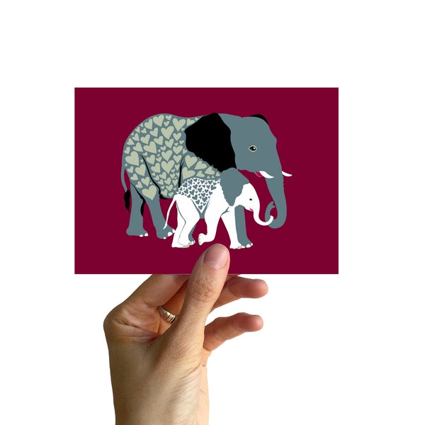 Postcard A6, ELEPHANTS with hearts