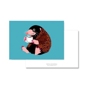 Postcard A6, Mole with Coffee