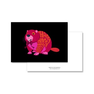 Postkarte A6, Biber , party Happy Birthday