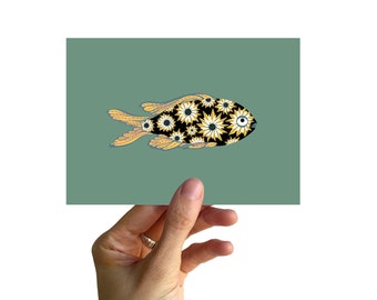Cartolina A6, pesce con fiori